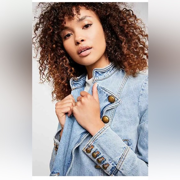 NWOT Free  People Ferry  Double Breasted Distressed  Denim Jacket - Picture 15 of 16